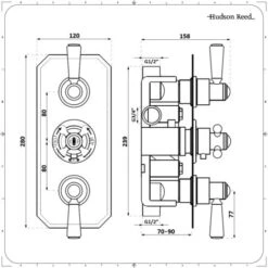 Hudson Reed Elizabeth Miscelatore Doccia Triplo A 2 Vie - Design Tradizionale Ad Incasso - Ottone Solido Color Oro Spazzolato E Bianco - 280 X 120mm -Stile Bagno 17527333 3