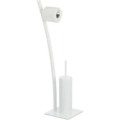 Relaxdays Set Di Accessori Per WC, Piantana Con Portarotolo, Scopino E Portascopino, Igienico, 78x29x20 Cm, Bianco