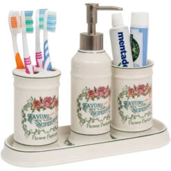 Set Bagno Lavabo 4 Pz Accessori Porta Sapone Liquido Porta Spazzolino Vassoio Portaoggetti Bicchiere Bagno Set Bagno Accessori -Stile Bagno 18029641 4