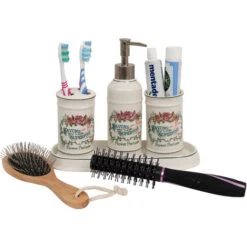 Set Bagno Lavabo 4 Pz Accessori Porta Sapone Liquido Porta Spazzolino Vassoio Portaoggetti Bicchiere Bagno Set Bagno Accessori -Stile Bagno 18029641 5