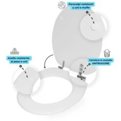 Sedile Wc Copri Water Tavoletta Vaso Universale Bianco Mdf Legno Pesante Cerniere Metallo Bagno Pezzi 1 -Stile Bagno 18128400 3