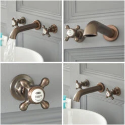 Hudson Reed Elizabeth Rubinetto MIscelatore A 3 Fori Per Lavabo - Design Da Parete Con Controlli A Croce - Colore Bronzo Brunito - 40 X Ø43 X 180mm -Stile Bagno 18177579 3