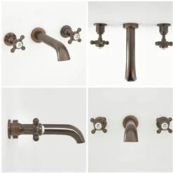 Hudson Reed Elizabeth Rubinetto MIscelatore A 3 Fori Per Lavabo - Design Da Parete Con Controlli A Croce - Colore Bronzo Brunito - 40 X Ø43 X 180mm -Stile Bagno 18177579 4