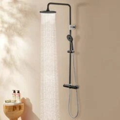 Cecipa Nero 38°C Colonne Doccia Termostatiche Colonna Doccia Termostatica Con Doccetta, Soffione A Pioggia, Set Doccia Termostatico Regolabile In Altezza -Stile Bagno 18380805 4