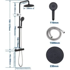 Cecipa Nero 38°C Colonne Doccia Termostatiche Colonna Doccia Termostatica Con Doccetta, Soffione A Pioggia, Set Doccia Termostatico Regolabile In Altezza -Stile Bagno 18380805 5