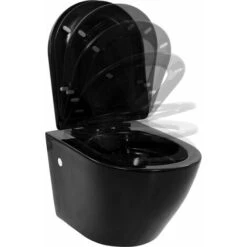 WC Sospeso Con Design Senza Bordi In Ceramica Nero VidaXL -Stile Bagno 18402966 4