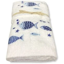 SET Asciugamani MARE PESCIOLINI Fondo BIANCO