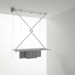 Foxydry Mini, Stendibiancheria A Soffitto, Stendino Verticale Saliscendi, Stendipanni Richiudibile In Alluminio E Acciaio 152x54x25 Cm