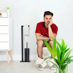 Relaxdays Piantana Portarotolo E Portascopino, Scopino E Porta Carta Igienica, Autoportante, 72,5 X 20 X 20 Cm , Nero -Stile Bagno 20061180 3