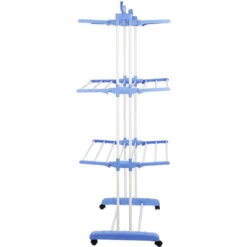 Stendini Salvaspazio, Stendino Panni,Stendibiancheria Verticale,3 Ripiani, Bianco Blu, Con Ali -Stile Bagno 20226869 5