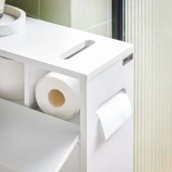 SoBuy Carrellino Salvaspazio Portarotolo E Portascopino Con Ruote Bianco L17P52A67 Cm BZR31-W -Stile Bagno 20277401 3
