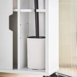 SoBuy Carrellino Salvaspazio Portarotolo E Portascopino Con Ruote Bianco L17P52A67 Cm BZR31-W -Stile Bagno 20277401 4