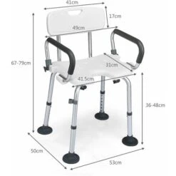 COSTWAY Sedile Da Doccia Con Schienale E Braccioli Sedia Da Vasca, Antiscivolo E Altezza Regolabile, Capacità Di Peso 100kg -Stile Bagno 20949031 4