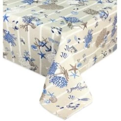 TOVAGLIA DORY Mare MARINO Coralli BLU In Cotone Cm. 140x140 X4 Persone