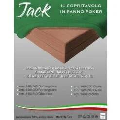 COPRITAVOLO Panno GIOCO Carte POKER JACK Verde PROTEGGI TAVOLO Ritorto QUALITÀ EXTRA Cm.140x140 Quadrato
