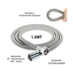 Tubo Flessibile Soffione Doccino Per Doccia Vasca Bagno 1,5mt In Acciaio Cromato -Stile Bagno 23361461 5