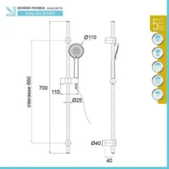 Saliscendi Doccia Nero Opaco Regolabile Con Doccino 5 Funzioni -Stile Bagno 23440167 3