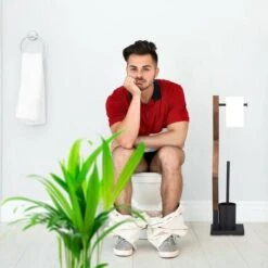 Relaxdays Piantana Da Bagno, In Legno E Acciaio, Porta Carta Igienica Con Scopino, HLP 75 X 18,5 X 18,5 Cm, Nero/Marrone -Stile Bagno 23800527 5