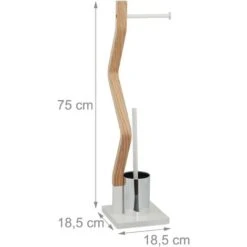 Relaxdays Piantana Da Bagno, In Legno E Acciaio, Porta Carta Igienica Con Scopino, 75 X 18,5 X 18,5 Cm, Bianco/Naturale -Stile Bagno 23840655 4