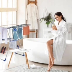 Relaxdays Stendibiancheria Pieghevole, Con Ali, Stendino Compatto, Acciaio, Stendi Biancheria, 137x155x59 Cm, Argento -Stile Bagno 23840676 3