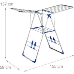 Relaxdays Stendibiancheria Pieghevole, Con Ali, Stendino Compatto, Acciaio, Stendi Biancheria, 137x155x59 Cm, Argento -Stile Bagno 23840676 4