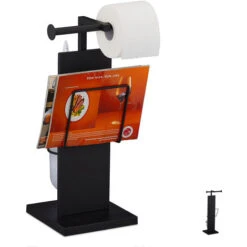 Relaxdays Piantana Portarotolo, Portascopino & Portariviste, Accessori Bagno Scopino Rotolo Riviste,48,5x25,5x20, Nero