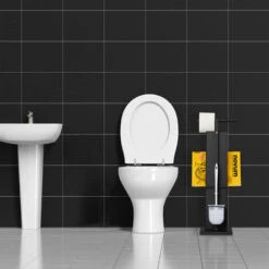 Relaxdays Piantana Portarotolo, Portascopino & Portariviste, Accessori Bagno Scopino Rotolo Riviste,48,5x25,5x20, Nero -Stile Bagno 24702418 5