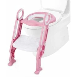 Scaletta Gradini Vasi Riduttore WC Per Bambini, Sedile Imbottito, Gradini Antiscivolo Con Maniglia, 1-8 Anni (Rosa 1)