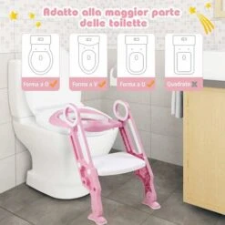 Scaletta Gradini Vasi Riduttore WC Per Bambini, Sedile Imbottito, Gradini Antiscivolo Con Maniglia, 1-8 Anni (Rosa 1) -Stile Bagno 25926507 3