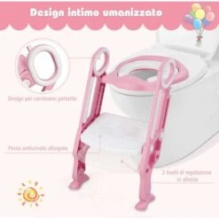 Scaletta Gradini Vasi Riduttore WC Per Bambini, Sedile Imbottito, Gradini Antiscivolo Con Maniglia, 1-8 Anni (Rosa 1) -Stile Bagno 25926507 4