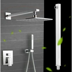 Braccio Per Soffione Doccia Quadrato In Ottone Cromato Completo Di Rosone - 35CM -Stile Bagno 26012583 3