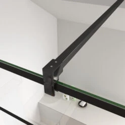 Walk In Parete Per Doccia Cristallo Temperato 8mm Anticalcare Serigrafato Nero Con Riquadri Barra Stabilizzatrice Da 90cm Nero Opaco 100x200cm -Stile Bagno 26092211 3