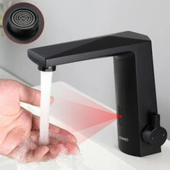 Rubinetto Ad Infrarossi Automatico Con Sensore, Miscelatore Moderna Per Lavabo Bagno Nero