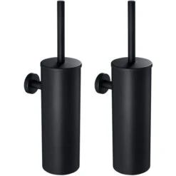 Portascopino WC Bagno In Acciaio Inox A Parete 2pcs Nero Scopino Per WC E Supporto Con Coperchio+manico+spazzola Di Pulizia A 360º Splashproof Anti-odore Set Di Spazzole Per WC A Muro