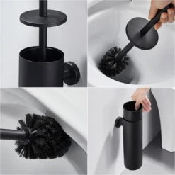 Portascopino WC Bagno In Acciaio Inox A Parete 2pcs Nero Scopino Per WC E Supporto Con Coperchio+manico+spazzola Di Pulizia A 360º Splashproof Anti-odore Set Di Spazzole Per WC A Muro -Stile Bagno 27938608 4