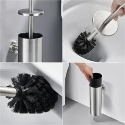 Portascopino WC Bagno In Acciaio Inox A Parete 2pcs Spazzolato Scopino Per WC E Supporto Con Coperchio+manico+spazzola Di Pulizia A 360º Splashproof Anti-odore Set Di Spazzole Per WC A Muro -Stile Bagno 27938611 3