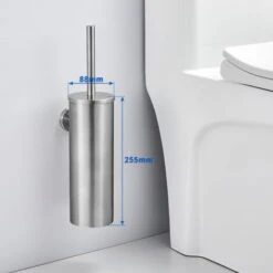 Portascopino WC Bagno In Acciaio Inox A Parete 2pcs Spazzolato Scopino Per WC E Supporto Con Coperchio+manico+spazzola Di Pulizia A 360º Splashproof Anti-odore Set Di Spazzole Per WC A Muro -Stile Bagno 27938611 4