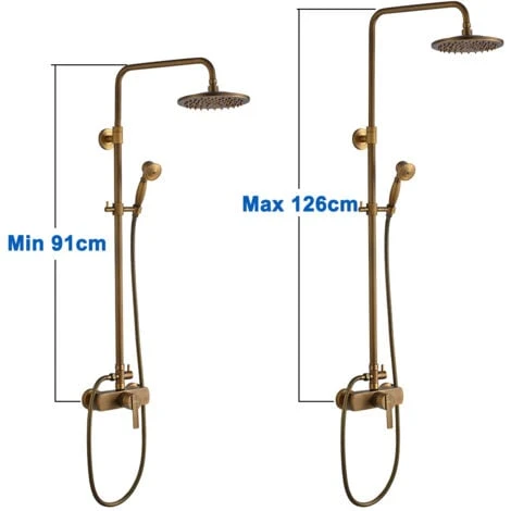 Retro Ottone Colonna Doccia Con Miscelatore Set De Doccia Con Soffione A Pioggia 200mm E Doccetta 55mm Altezza Regolabile 910mm-1260mm 3 Retro Ottone Colonna Doccia Con Miscelatore Set De Doccia Con Soffione A Pioggia 200mm E Doccetta 55mm Altezza Regolabile 910mm-1260mm - immagine 3
