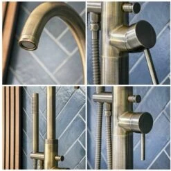 Hudson Reed Clarus Gruppo Vasca Freestanding Con Doccetta - Rubinetto Miscelatore A Terra Per Vasche Da Bagno - Ottone Oro Spazzolato - 1190 X 160mm -Stile Bagno 29506596 3