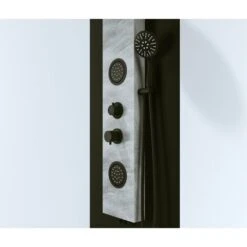 Pannello Doccia Effetto Petra Grigio Rubinetteria Nera Idromassaggio Frontale E Pioggia Con Doccino E Flessibile Incluso -Stile Bagno 30097560 3