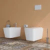 Sanitari Bagno Bidet E Vaso WC SOSPESI Filomuro RIMLESS In Ceramica Con Sedile Coprivaso Softclose - Staffe Escluse CUBE