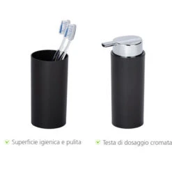 Wenko Set Bagno Toilette Calvo 4 Pezzi Con Dosasapone, Bicchiere Portaspazzolino, Scopino E Cestino, Nero Con Dettagli Cromati -Stile Bagno 31041028 3