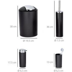 Wenko Set Bagno Toilette Calvo 4 Pezzi Con Dosasapone, Bicchiere Portaspazzolino, Scopino E Cestino, Nero Con Dettagli Cromati -Stile Bagno 31041028 4