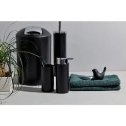 Wenko Set Bagno Toilette Calvo 4 Pezzi Con Dosasapone, Bicchiere Portaspazzolino, Scopino E Cestino, Nero Con Dettagli Cromati -Stile Bagno 31041028 5