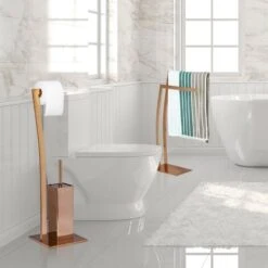 Relaxdays Set Da Accessori Per WC, Porta Scopino In Acciaio Inox, Piantana Portarotolo HLP 71 X 20 X 20 Cm, Argentato -Stile Bagno 31790707 3