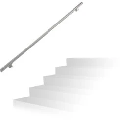 Relaxdays Corrimano In Acciaio 201, Lunghezza: 200 Cm, Barra Rotonda Per Scale Interne E Esterne, Ø 38 Mm, Argento