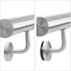 Relaxdays Corrimano In Acciaio 201, Lunghezza: 200 Cm, Barra Rotonda Per Scale Interne E Esterne, Ø 38 Mm, Argento -Stile Bagno 31791575 5