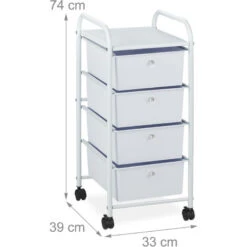 Relaxdays Carrellino Salvaspazio Con 4 Cassetti, Metallo & Plastica, Carrello Porta Trucchi Da Bagno, Multiuso, Bianco -Stile Bagno 31824664 4
