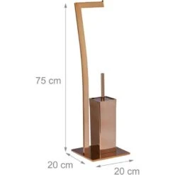 Relaxdays Set Da Accessori Per WC, Porta Scopino In Acciaio Inox, Piantana Portarotolo HxLxP: 71 X 20 X 20 Cm, Rame -Stile Bagno 32128756 4