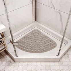 Tappeto Doccia Antiscivolo Angolare In PVC Tortora 54x54 Cm -Stile Bagno 32203844 4